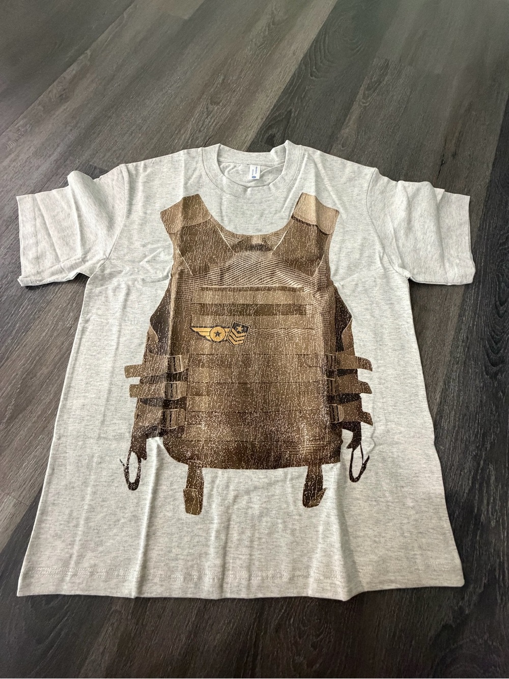 Men’s Short Sleeve Grey Tee with Brown Vest Graphic